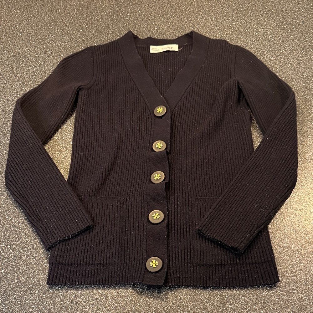 Tory Burch Black Ribbed Cardigan - size small